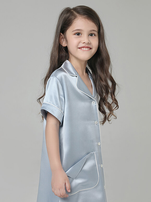 19 Momme Cute Button Up Silk Sleep Shirts For Girls